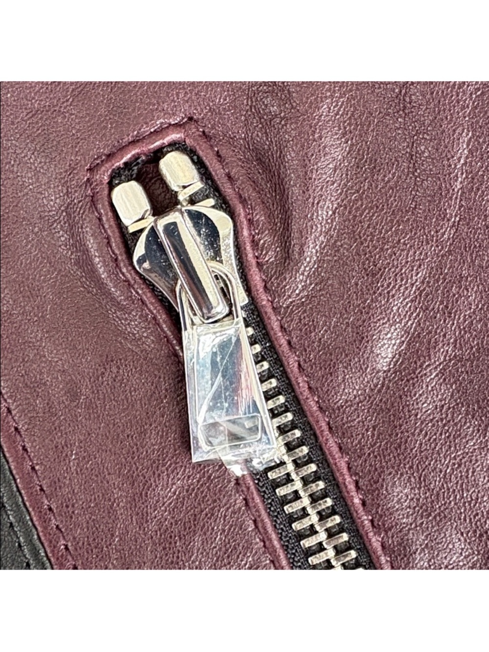 VINCE Lambskin Leather Two Tone Moto Jacket Black Burgundy Women’s Size M EUC - Picture 8 of 14